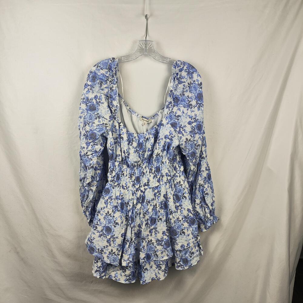 Francesca's Dress Womens XL Blue Floral Smocked Fit & Flare Tiered Ruffle Mini